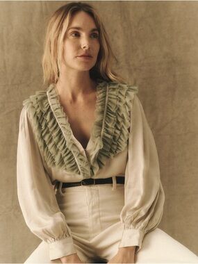 THE GREAT. Ruffled Tuxedo Top - Sz. 3 or L